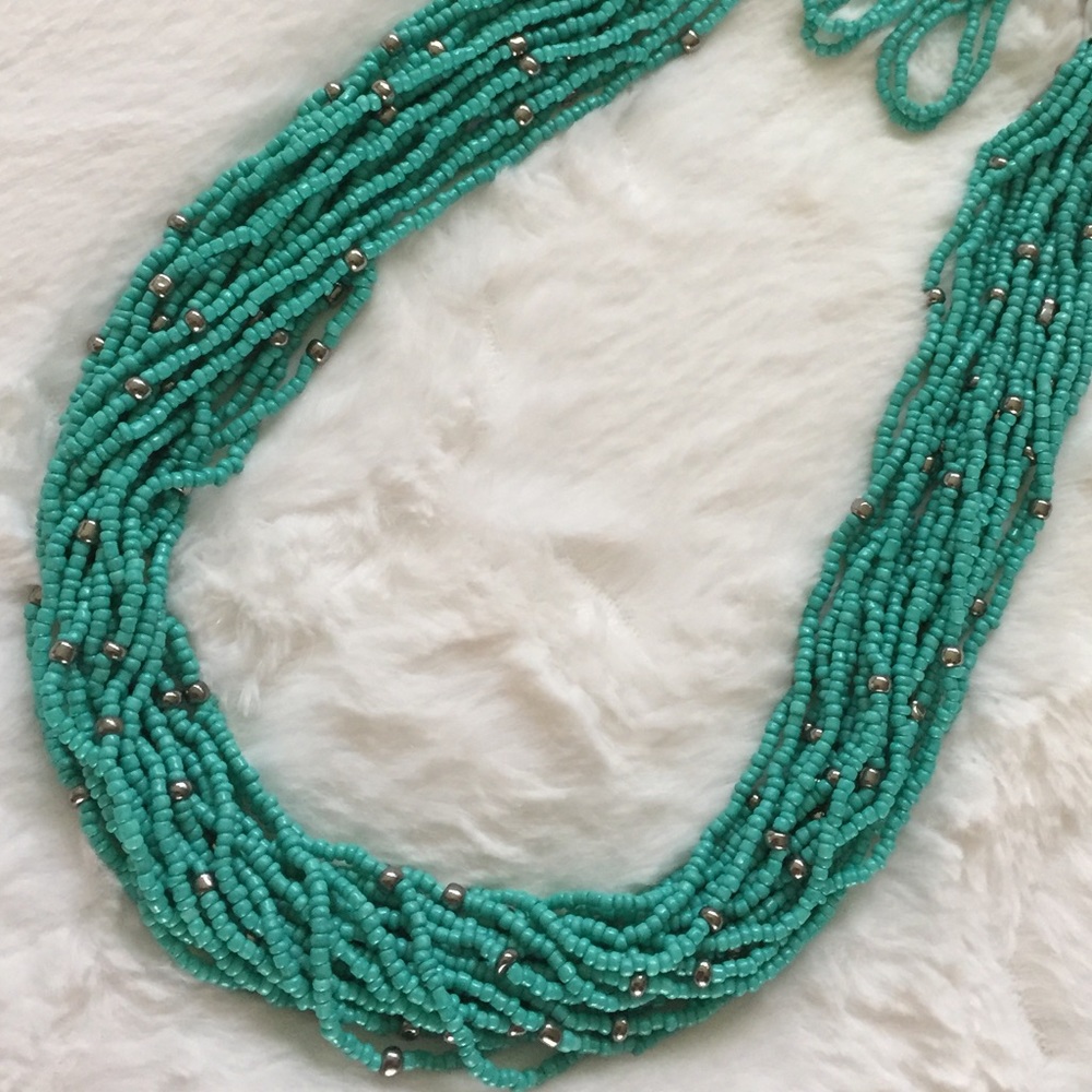 Turquoise & Silver Beaded Statement Necklace Set